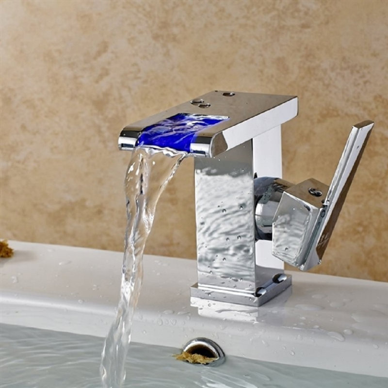 Arlon LED Waterfall Bathroom Sink Faucet by BathSelect – Chrome Finish, Single Handle, Solid Brass Build​