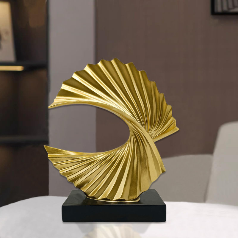 Gold Ocean Wave Statue, Modern Abstract Art