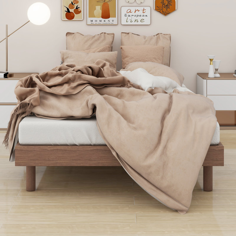 Base de lit plateforme flottante de conception moderne, Walnut, Twin
