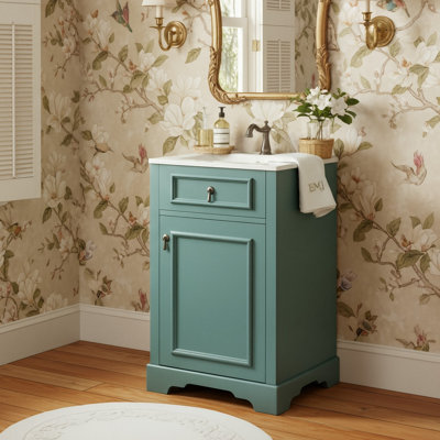 Meuble-lavabo simple autoportant de 20 po avec lavabo en céramique et porte avec rangement et porte à fermeture en douceur