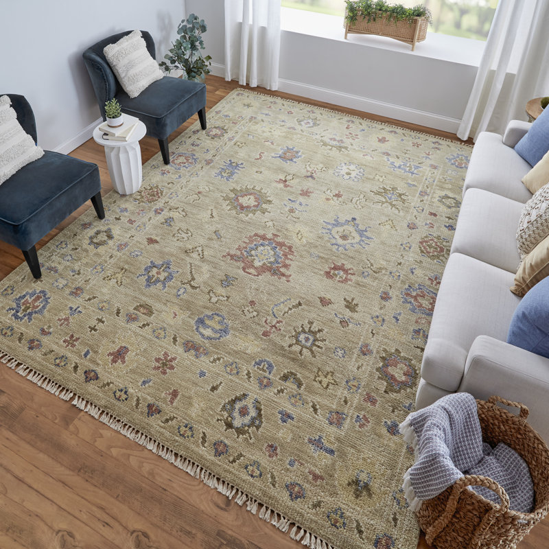 Abinesh Wool Floral Area Rug, Rectangle 12' x 15', Brown/Tan