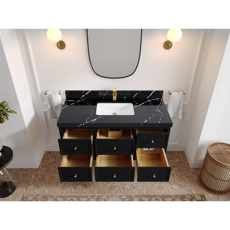 Meuble-lavabo simple 48 po Roswell, Noir Calacatta
