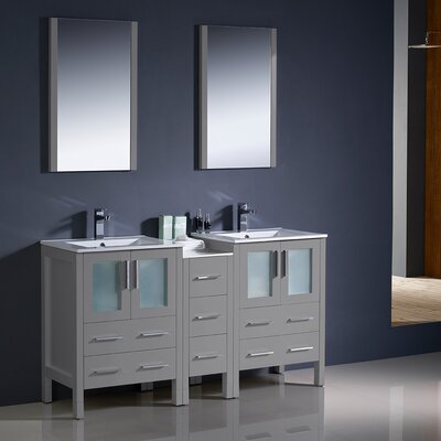 Fresca Torino 60"" Free-Standing Double Sink Bathroom Vanity with Side Cabinet and Mirror -  FVN62-241224GR-UNS