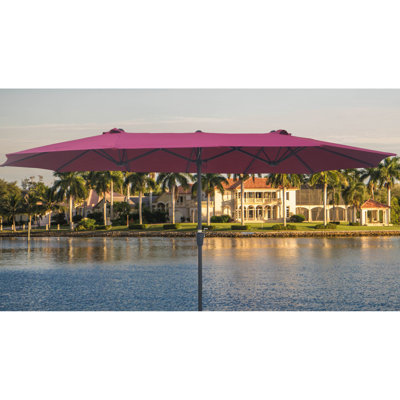 Parasol de patio double 15 pi x 9 pi - Très grand coupe-vent avec manivelle et évents pour la terrasse du jardin