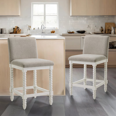 Tamami 26" High Modern Farmhouse Turned Leg Beaded Counter Stool