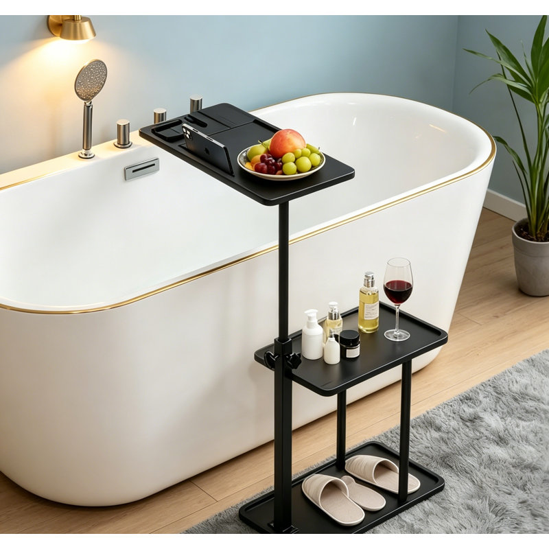 Table de baignoire pivotante en bambou à 3 couches réglable en hauteur et autoportante pour la baignoire contre le mur