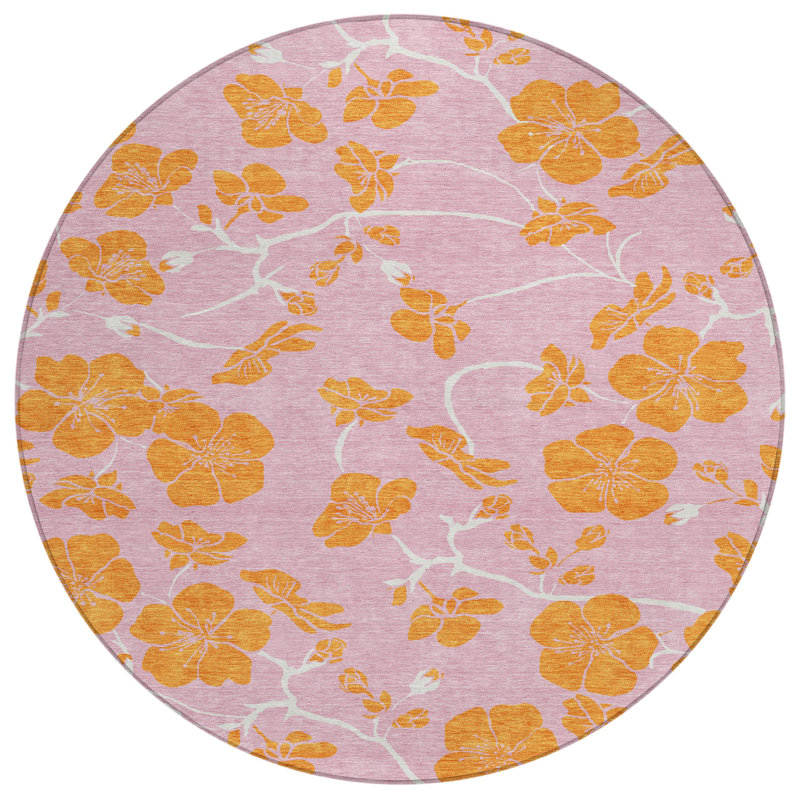 Tapis rond 8 po rose et cuivre