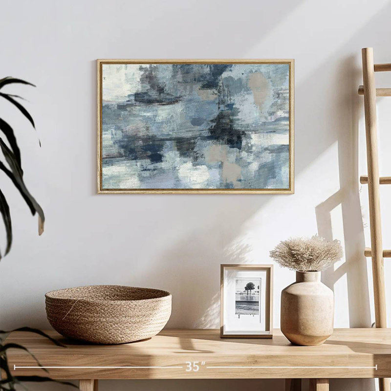Indigo dans les nuages et culture grise, 19 po x 13 po, Cadre flottant en bois naturel