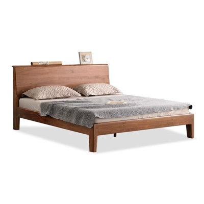 Grand lit plateforme en bambou, cadre de lit moderne avec tête de lit haute, base de lit grand durable, support à lattes de bois, assemblage facile, brun.