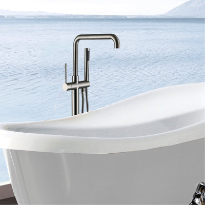 Robinet de baignoire autoportant avec douche à main, 3 poignées, rosé, métal, l 6,13 po de profondeur, 41,63 po de hauteur, 11,31 lb - couleur rosée de salle de bain avec douche, l x P H