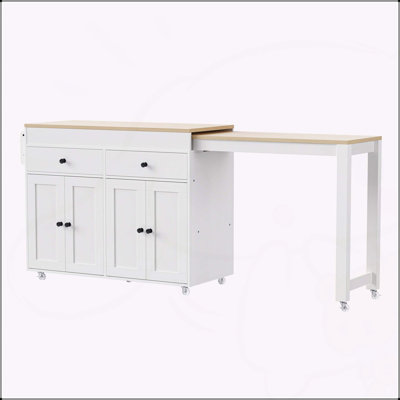 Îlot de cuisine polyvalent avec table extensible et nombreuses options de rangement