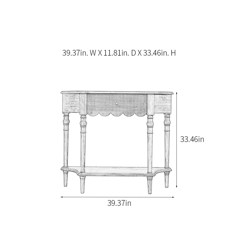 Retro Solid Wood Console Table with 1 Drawer