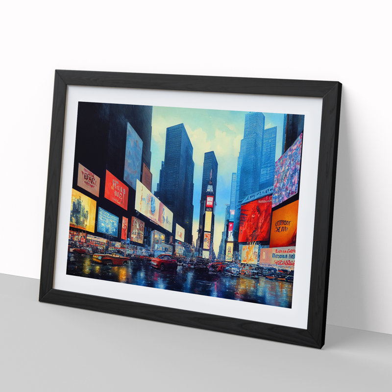 Times Square New York Watercolour Vol.6 - Single Picture Frame Print, Black Framed, 46cm H x 64cm W x 2cm D