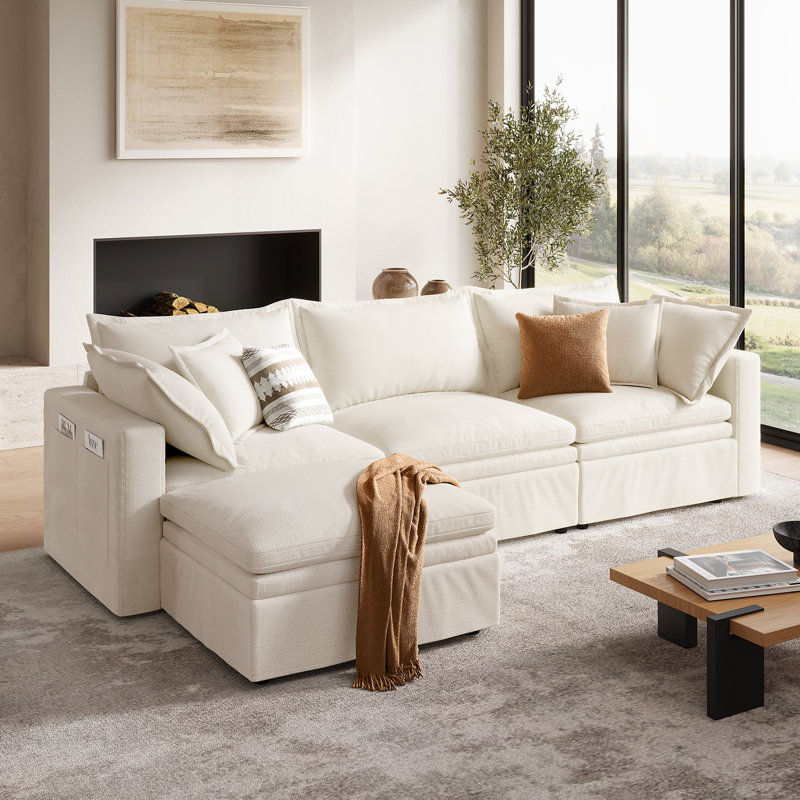114" Down Cloud Couch, Oversized Modular Comfy Sofa for Living Room, L Shaped Sectional Couches with Detachable Sofa Cover, Storage Ottoman