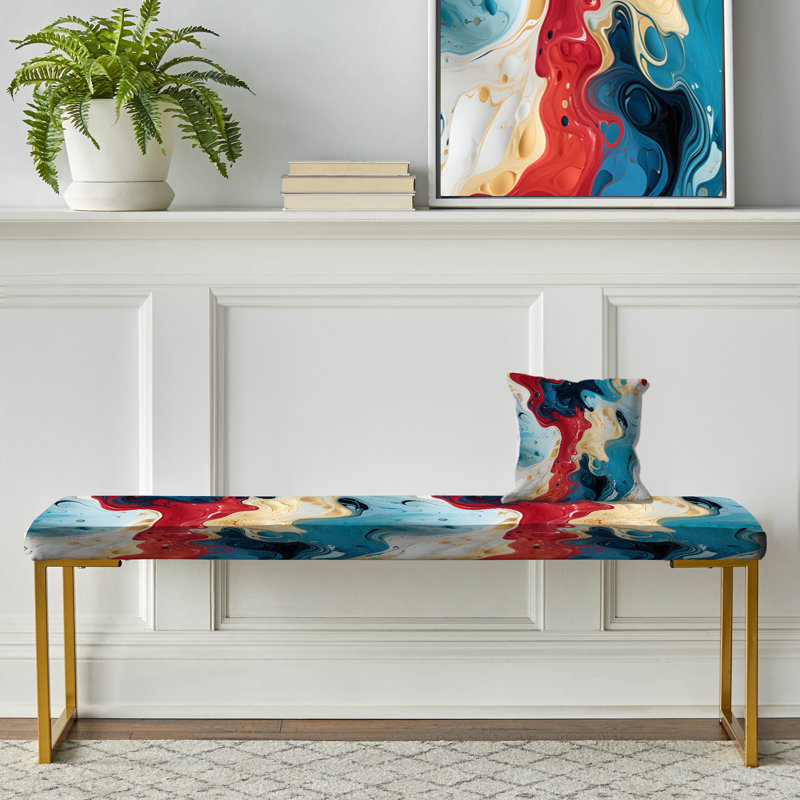 Rouge et beige toile artistique fusion marbre - banc rembourré or marbre