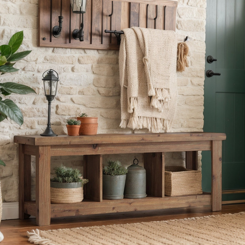 Console 63 po en bois massif autoportant, entrée multifonctionnelle et table d'appoint avec 3 tablettes de rangement ouvertes