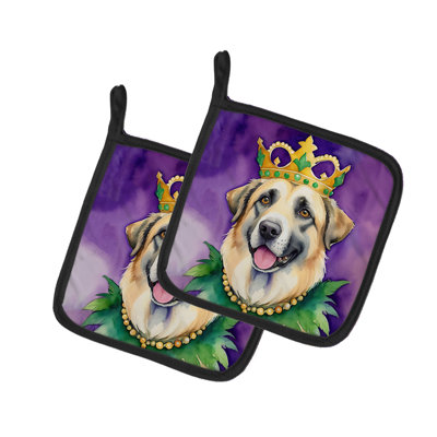 Anatolian Shepherd Dog King of Mardi Gras Pair of Pot Holders