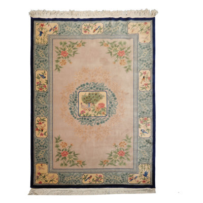 6x9 Hand Knotted Wool Beige Chinese Art Deco Traditional Plush Pile Rug