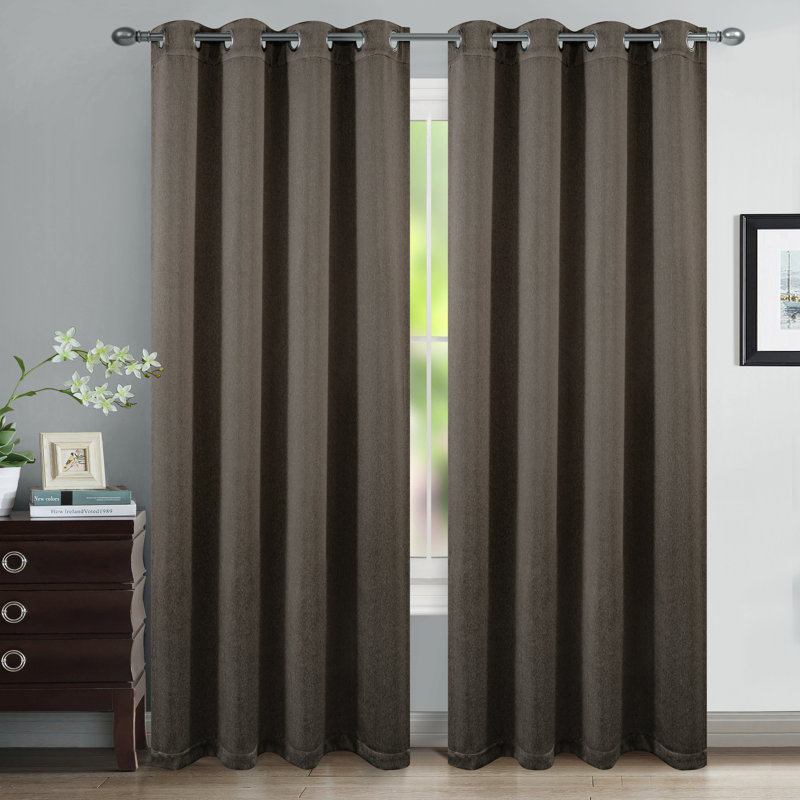 Solid Color 100% Blackout Grommet Curtain Panels (Set of 2), Dark Taupe, 52" W x 108" L