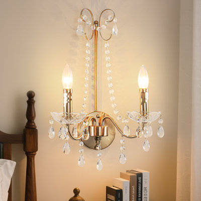 2-Light Modern Brass Candle Wall Light, Crystal Sconces Wall For Living Room, Bedroom,Vanity, Hotel