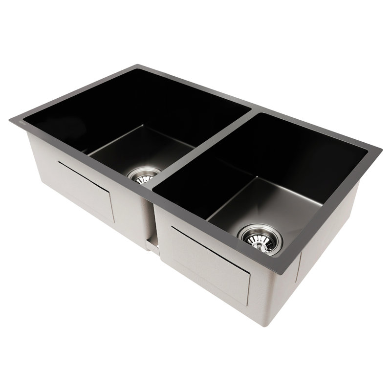 Évier de cuisine à double cuve encastrable en acier inoxydable 33 po L, Noir satiné