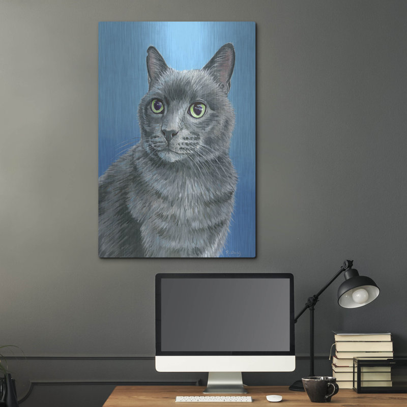 Luxe Grey Art «Grey Cat» par Rebecca Wang Art, Met «Grey Cat» par Rebecca Wang Art, H 36 po x l 24 po
