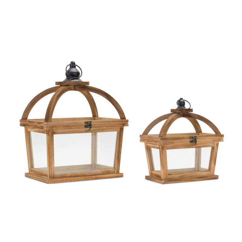 16'' H Tabletop Lantern, Brown/Black