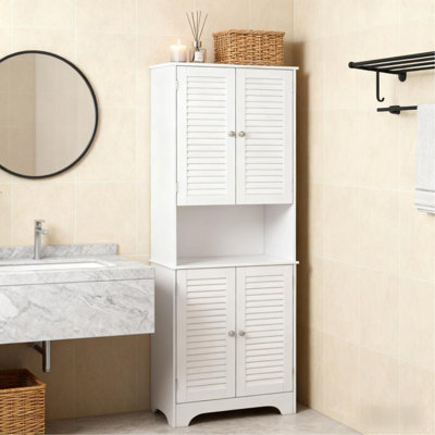 Armoire autoportante, grande armoire de rangement étroite avec portes et tablettes