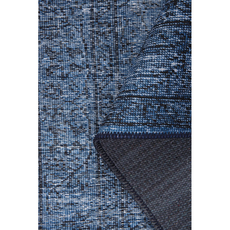 Tapis décoratif bleu marine à motif rétro, Tapis de couloir 2 pi 6 po x 5 pi