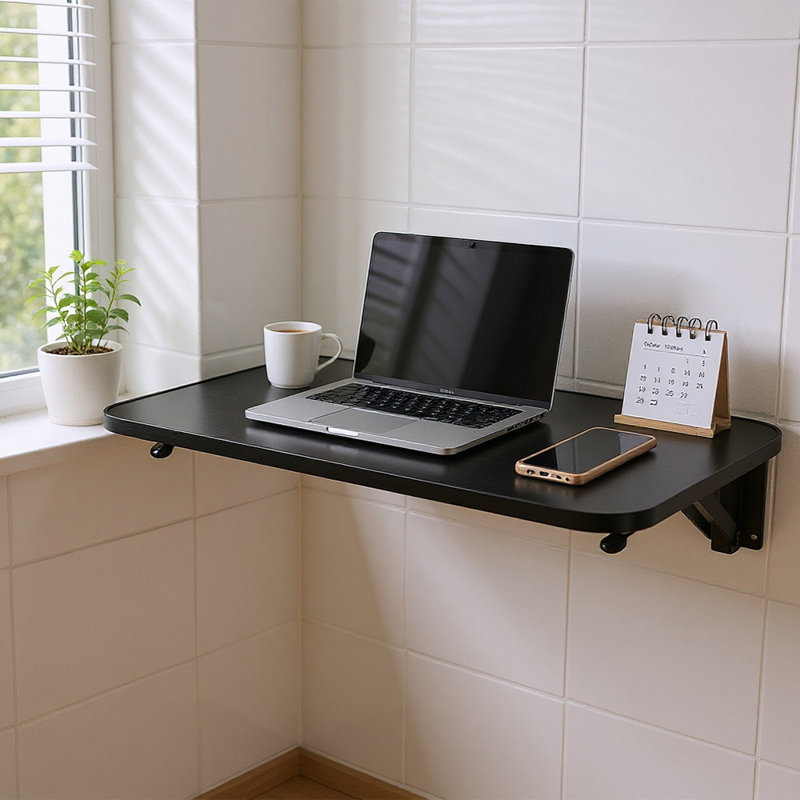 Adjustable Metal Base Floating Desk, 3cm H x 65cm W x 24cm D, Black