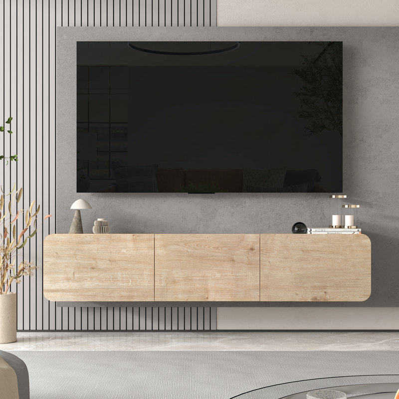 Bertice Floating Tv Unit For Tvs Up To 80", Oak Wood/White Marble