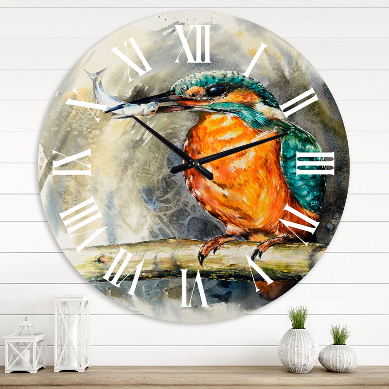Common Kingfisher Eating A Small Fish - Traditional Wall Clock, 29" H x 29" W x 1" D