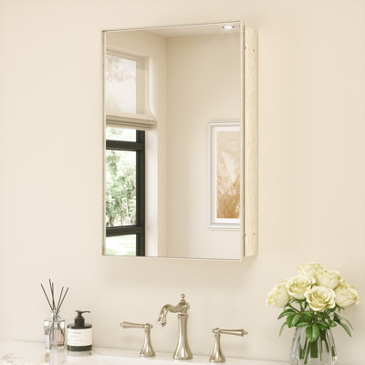 Recessed Or Surface Mount Aluminum Framed Medicine Cabinet With Mirrored Door And Adjustable Shelves