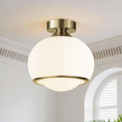 13.95 " Modern 1-Light Milk White Globe Flush Mount Ceiling Light, 3CCT Dimmable LED Ceiling Light for Bedroom Hallway Kitchen