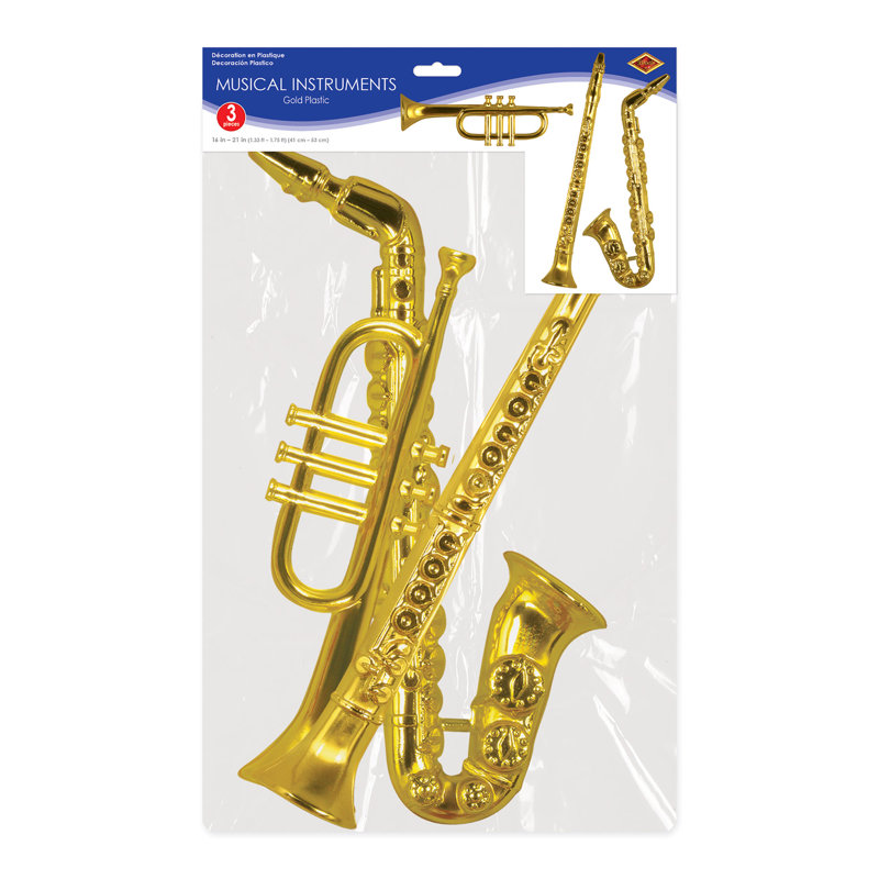 Ensemble 3 pièces d'instruments de musique en plastique doré