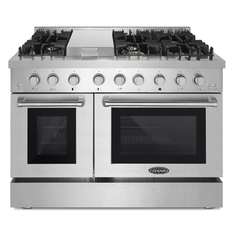 Cosmo 48 in. Lumin Collection 6.7 cu. ft. Double Oven Dual Fuel Range with 6 Sealed Burners, Rapid Convection, Stainless Steel