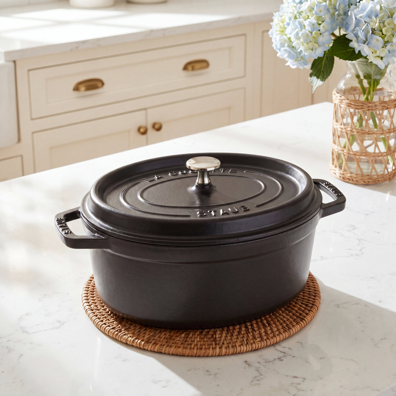 Staub Enameled Cast Iron Cocotte, Black Matte, 1.06 Quart
