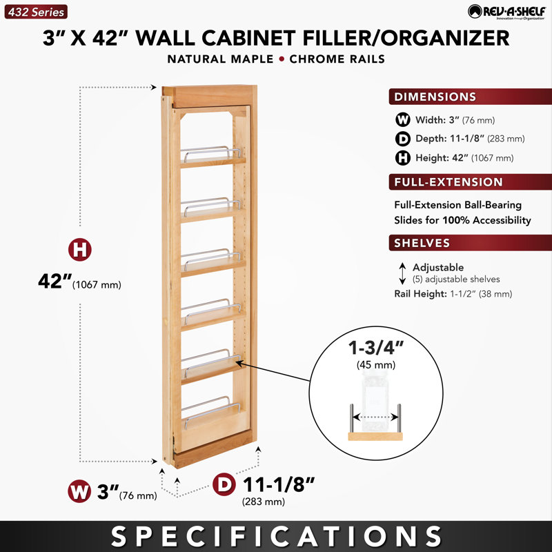 Organisateur de rangement mural Rev-A-Shelf , H 42 po x l 3 po x P 13 po