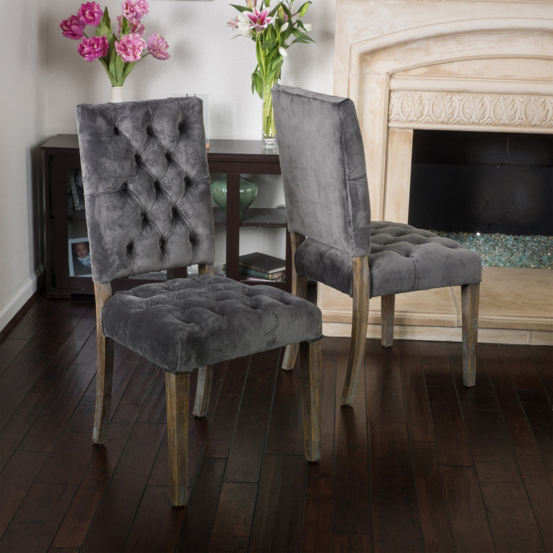 Elegant And Sophisticated Dining Chair Set With Button Tufting And Weathered Wood Legs