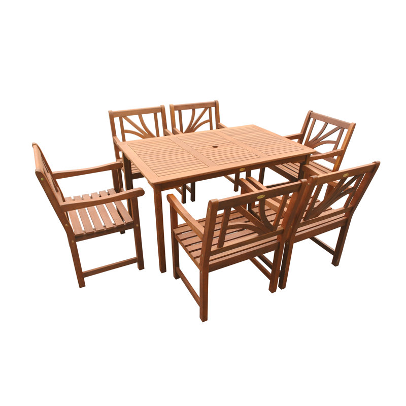 Adish 6 - Person Wood Patio Dining Set with Rectangular Table