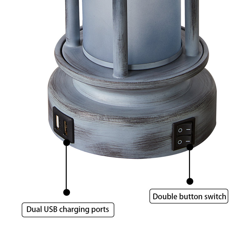 25" Latwanda Table Lamp Set With Night Light And USB Ports, Grey