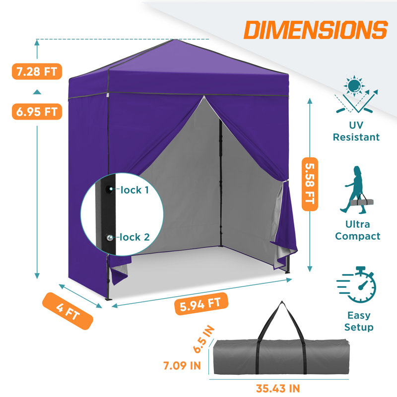 6x4 Canopy Tent, Heavy Duty Pop up Canopy with Sidewalls, Purple