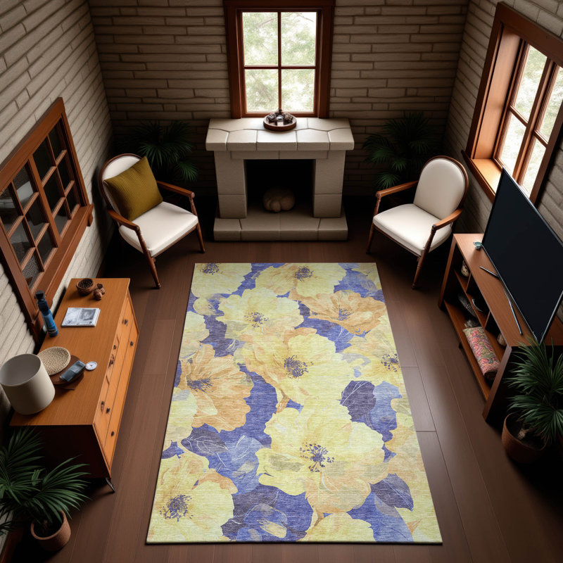 Tapis floral Premium Floyd AMF1542 lavable à la machine, Rectangle 10 pi x 14 pi