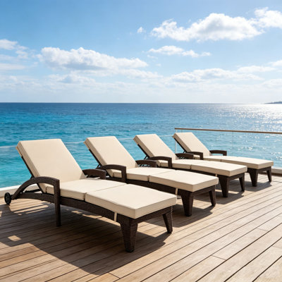 Patio Reclining Chaise Lounger With Removable Cushions For Backyard/Poolside(Set Of 4)