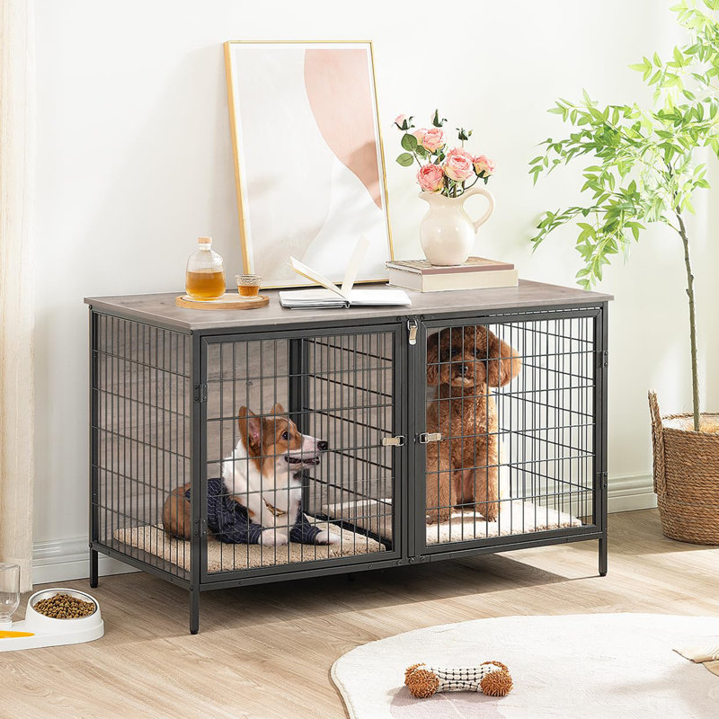 Chenil en bois robuste pour petit chien moyen, Grège / noir