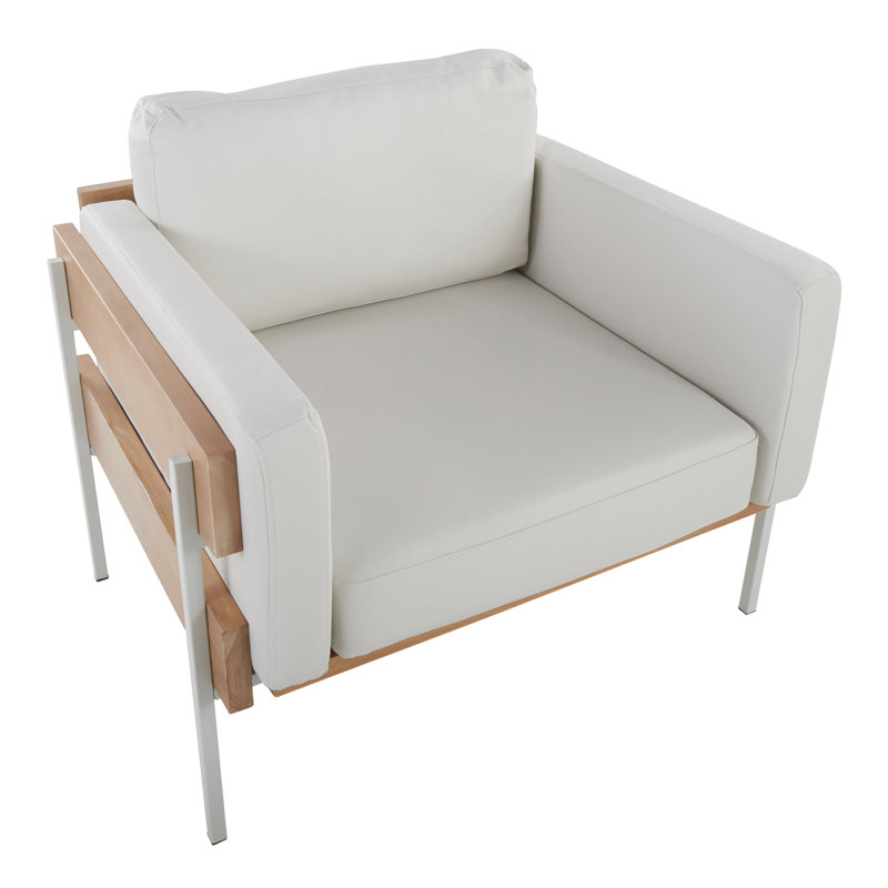 Faux Leather Armchair, White, White Faux Leather, Natural