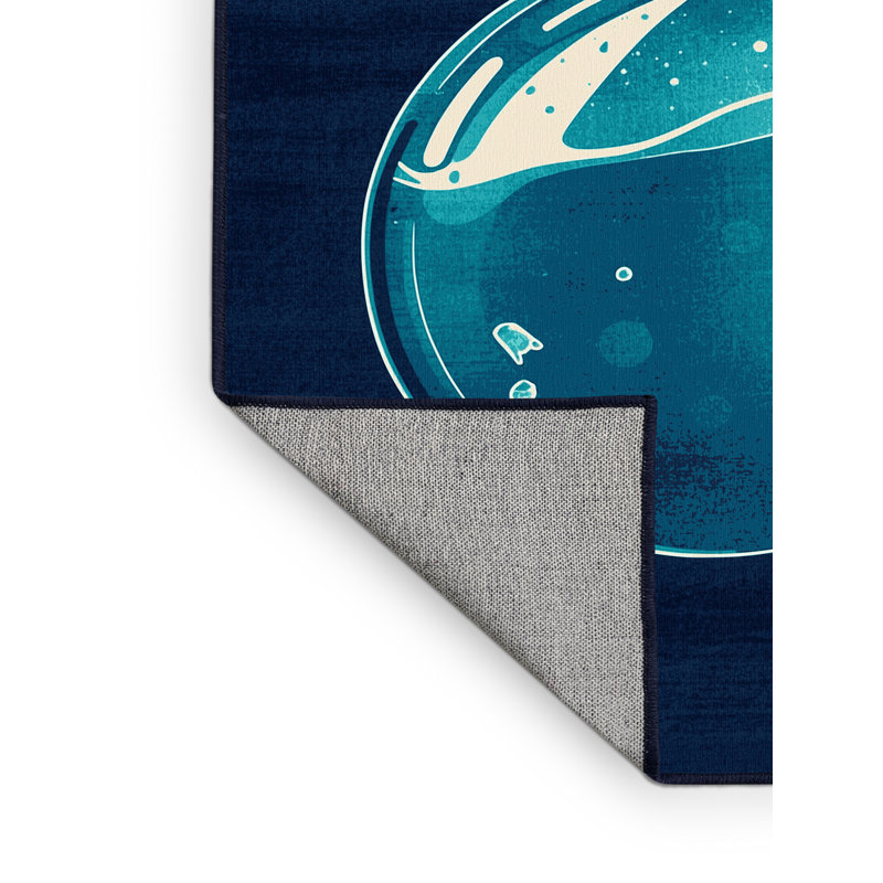 Machine Washable Ovetta Chemistry Flask Modern & Contemporary Rug in Blue – Navy Binding, 8x12
