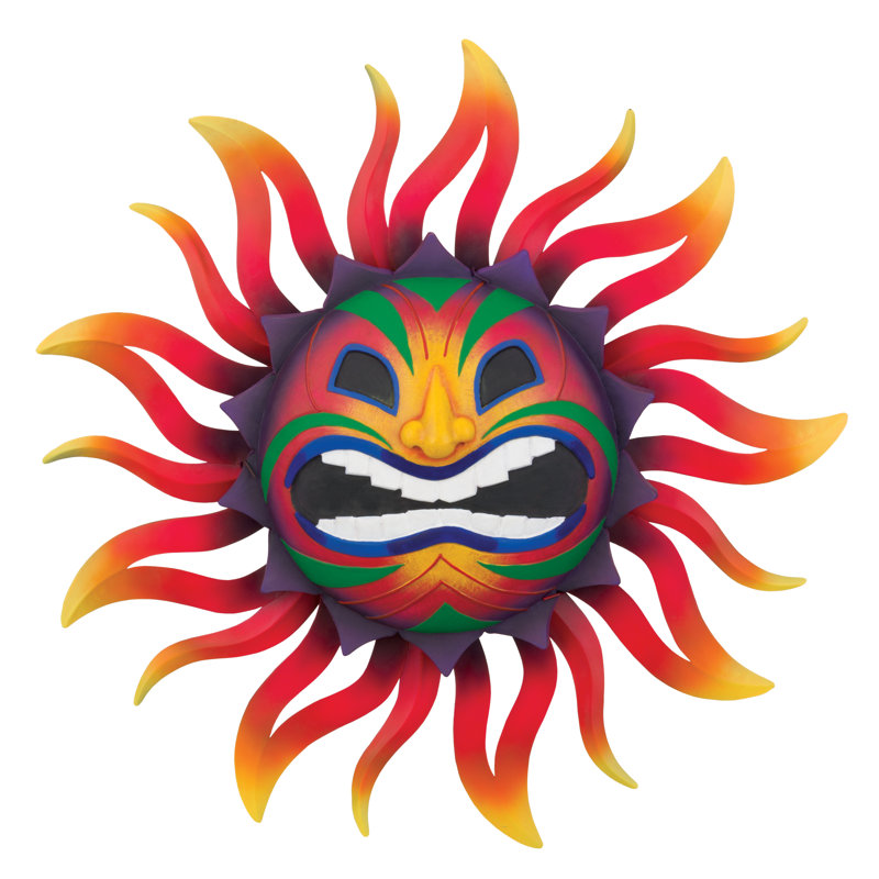 Décoration murale d'extérieur en métal 25 pouces avec finition multicolore résistante aux intempéries pour l'intérieur et l'extérieur - Tiki