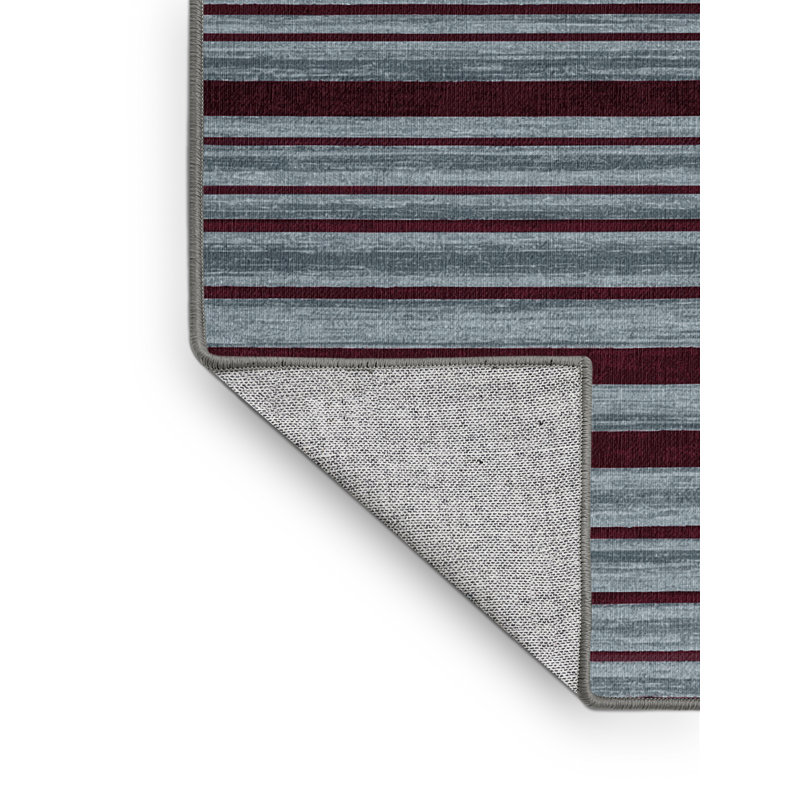 Machine Washable Horizontal Stripes Gray Area Rug, Round 5'