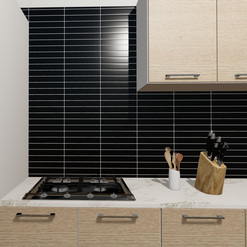 Charm School 2'' W x 16'' L Glass Subway Singular Tile, Black